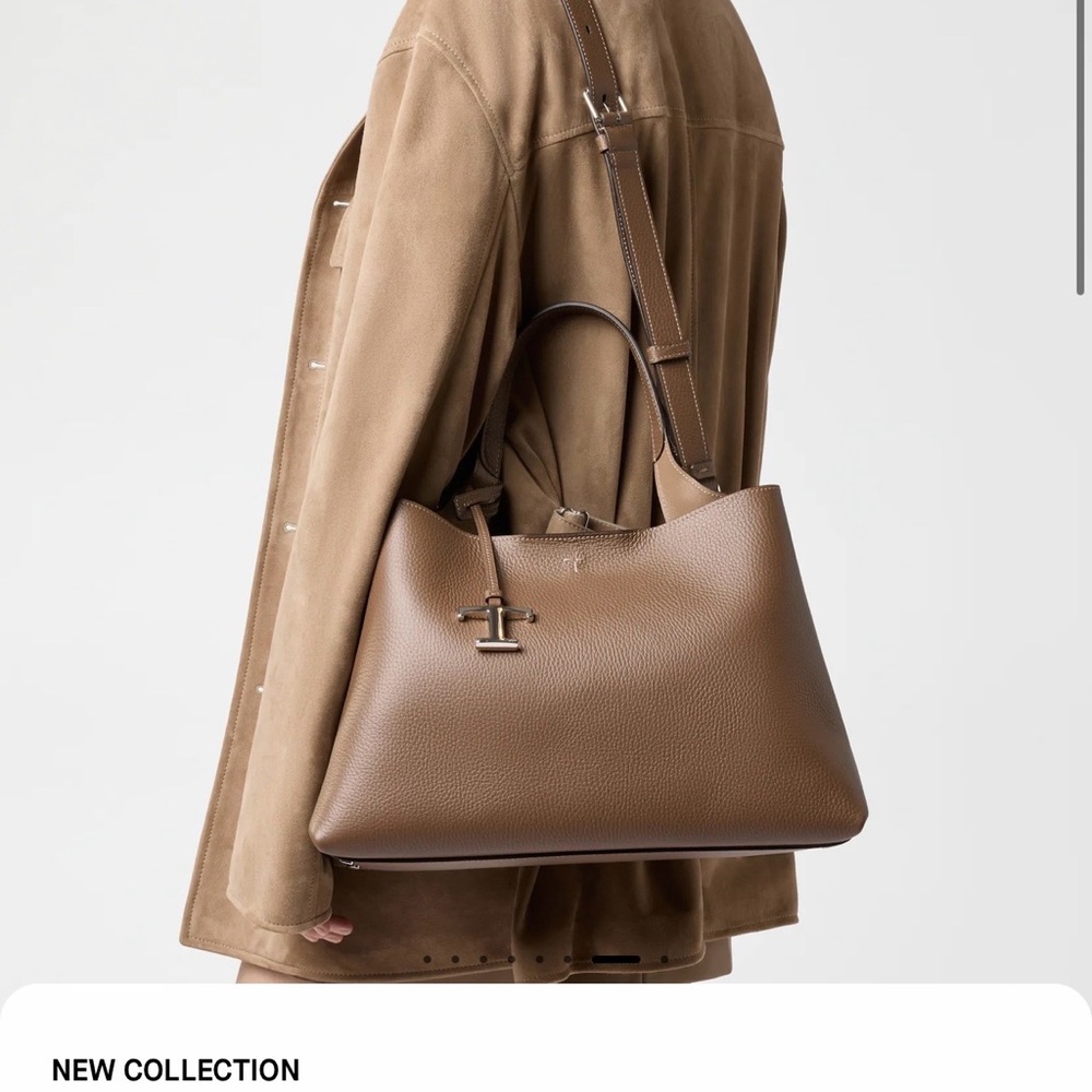 Tod's Brown Leather Pebbled Tote with Top Handle and Strap spring 2026 - NWT